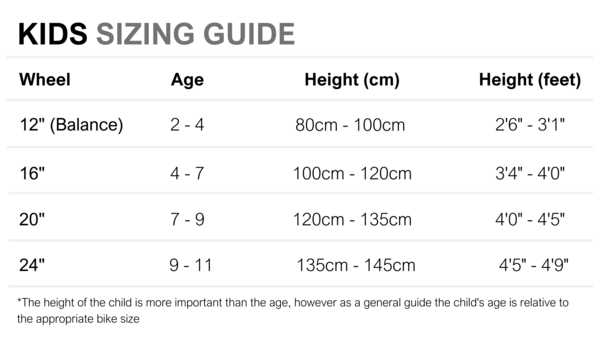 Size Guides for best kids bikes 2022